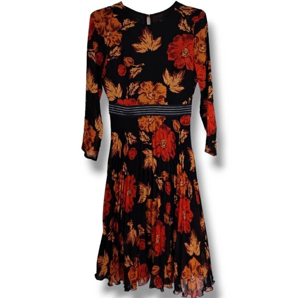 Topshop Bloomsbury Midi Dress Sz 4 Dressy Black Orange Fall‎ Cottagecore Classic